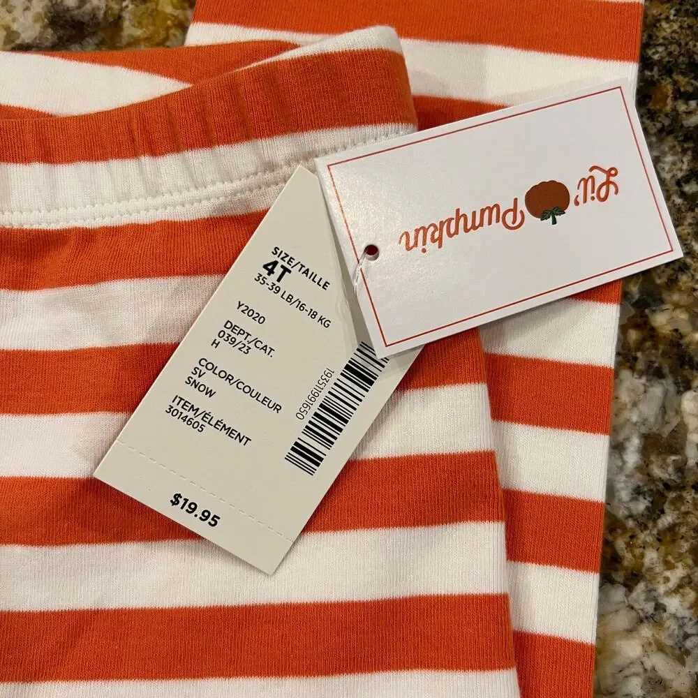 NWT Gymboree Orange & Ivory Striped Leggings & Halloween Pumpkin Top